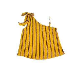 E&M Top Womens Size M Striped One-Shoulder Top With Adjustable Strap Yellow Red